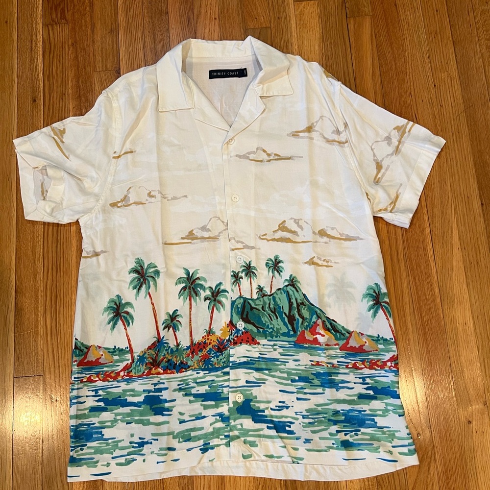 Trinity Coast Cream and Green Scenic Print Shirt
